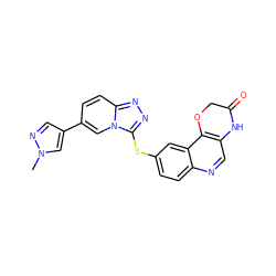 Cn1cc(-c2ccc3nnc(Sc4ccc5ncc6c(c5c4)OCC(=O)N6)n3c2)cn1 ZINC000220173241