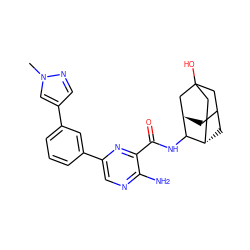 Cn1cc(-c2cccc(-c3cnc(N)c(C(=O)NC4[C@H]5CC6C[C@H]4CC(O)(C6)C5)n3)c2)cn1 ZINC000101503400