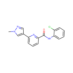 Cn1cc(-c2cccc(C(=O)Nc3ccccc3Cl)n2)cn1 ZINC000029046617