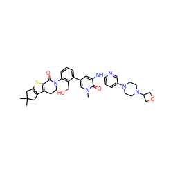 Cn1cc(-c2cccc(N3CCc4c(sc5c4CC(C)(C)C5)C3=O)c2CO)cc(Nc2ccc(N3CCN(C4COC4)CC3)cn2)c1=O ZINC000164272868