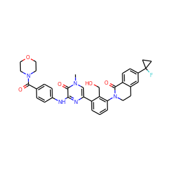 Cn1cc(-c2cccc(N3CCc4cc(C5(F)CC5)ccc4C3=O)c2CO)nc(Nc2ccc(C(=O)N3CCOCC3)cc2)c1=O ZINC000068196844