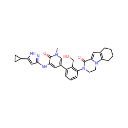 Cn1cc(-c2cccc(N3CCn4c(cc5c4CCCC5)C3=O)c2CO)cc(Nc2cc(C3CC3)[nH]n2)c1=O ZINC000116055888