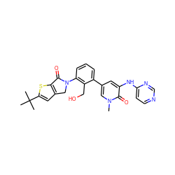 Cn1cc(-c2cccc(N3Cc4cc(C(C)(C)C)sc4C3=O)c2CO)cc(Nc2ccncn2)c1=O ZINC000113408381