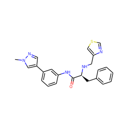 Cn1cc(-c2cccc(NC(=O)[C@H](Cc3ccccc3)NCc3cscn3)c2)cn1 ZINC000084704146