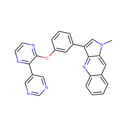 Cn1cc(-c2cccc(Oc3nccnc3-c3cncnc3)c2)c2nc3ccccc3cc21 ZINC000299834785