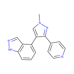 Cn1cc(-c2cccc3[nH]ncc23)c(-c2ccncc2)n1 ZINC000071340671