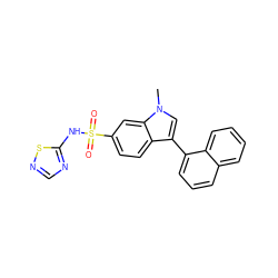 Cn1cc(-c2cccc3ccccc23)c2ccc(S(=O)(=O)Nc3ncns3)cc21 ZINC000096921730