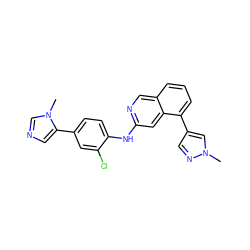 Cn1cc(-c2cccc3cnc(Nc4ccc(-c5cncn5C)cc4Cl)cc23)cn1 ZINC000207611036