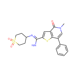 Cn1cc(-c2ccccc2)c2sc(/C(N)=N/C3CCS(=O)(=O)CC3)cc2c1=O ZINC000653699462