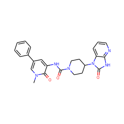 Cn1cc(-c2ccccc2)cc(NC(=O)N2CCC(n3c(=O)[nH]c4ncccc43)CC2)c1=O ZINC000029128754