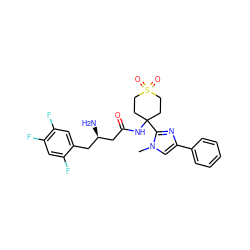 Cn1cc(-c2ccccc2)nc1C1(NC(=O)C[C@H](N)Cc2cc(F)c(F)cc2F)CCS(=O)(=O)CC1 ZINC000095560254