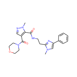 Cn1cc(-c2ccccc2)nc1CCNC(=O)c1c(C(=O)N2CCOCC2)cnn1C ZINC000144076173