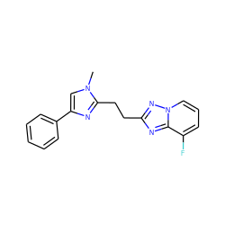 Cn1cc(-c2ccccc2)nc1CCc1nc2c(F)cccn2n1 ZINC000113424269