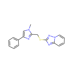 Cn1cc(-c2ccccc2)nc1CSc1nc2ccccn2n1 ZINC000113419568