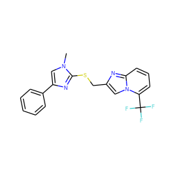 Cn1cc(-c2ccccc2)nc1SCc1cn2c(C(F)(F)F)cccc2n1 ZINC000113426701