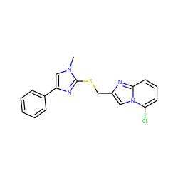 Cn1cc(-c2ccccc2)nc1SCc1cn2c(Cl)cccc2n1 ZINC000113420415