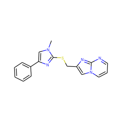 Cn1cc(-c2ccccc2)nc1SCc1cn2cccnc2n1 ZINC000113423931