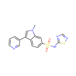Cn1cc(-c2cccnc2)c2ccc(S(=O)(=O)Nc3ncns3)cc21 ZINC000205421931