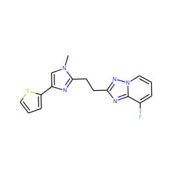 Cn1cc(-c2cccs2)nc1CCc1nc2c(F)cccn2n1 ZINC000117844413