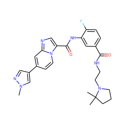 Cn1cc(-c2ccn3c(C(=O)Nc4cc(C(=O)NCCN5CCCC5(C)C)ccc4F)cnc3c2)cn1 ZINC000142403003