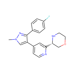 Cn1cc(-c2ccnc([C@H]3COCCN3)c2)c(-c2ccc(F)cc2)n1 ZINC000095921279