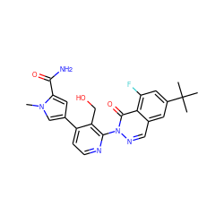 Cn1cc(-c2ccnc(-n3ncc4cc(C(C)(C)C)cc(F)c4c3=O)c2CO)cc1C(N)=O ZINC000143384402