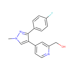 Cn1cc(-c2ccnc(CO)c2)c(-c2ccc(F)cc2)n1 ZINC000096283192