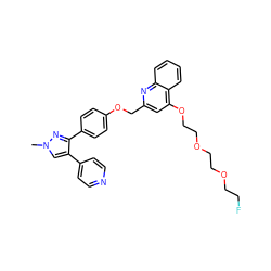 Cn1cc(-c2ccncc2)c(-c2ccc(OCc3cc(OCCOCCOCCF)c4ccccc4n3)cc2)n1 ZINC000473152737