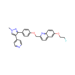 Cn1cc(-c2ccncc2)c(-c2ccc(OCc3ccc4cc(OCCF)ccc4n3)cc2)n1 ZINC000473152669