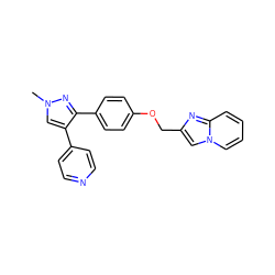 Cn1cc(-c2ccncc2)c(-c2ccc(OCc3cn4ccccc4n3)cc2)n1 ZINC000043011899