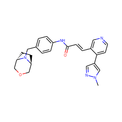 Cn1cc(-c2ccncc2/C=C/C(=O)Nc2ccc(CN3[C@H]4CC[C@H]3COC4)cc2)cn1 ZINC001772637302