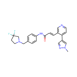 Cn1cc(-c2ccncc2/C=C/C(=O)Nc2ccc(CN3CCC(F)(F)C3)cc2)cn1 ZINC001772644578