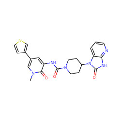 Cn1cc(-c2ccsc2)cc(NC(=O)N2CCC(n3c(=O)[nH]c4ncccc43)CC2)c1=O ZINC000029128536