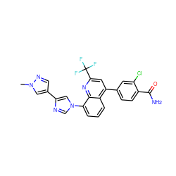 Cn1cc(-c2cn(-c3cccc4c(-c5ccc(C(N)=O)c(Cl)c5)cc(C(F)(F)F)nc34)cn2)cn1 ZINC000145539558