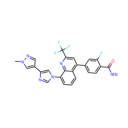 Cn1cc(-c2cn(-c3cccc4c(-c5ccc(C(N)=O)c(F)c5)cc(C(F)(F)F)nc34)cn2)cn1 ZINC000145573554