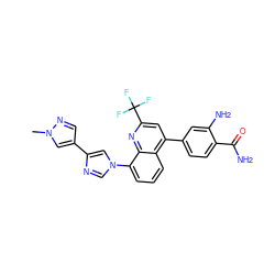 Cn1cc(-c2cn(-c3cccc4c(-c5ccc(C(N)=O)c(N)c5)cc(C(F)(F)F)nc34)cn2)cn1 ZINC000145428493