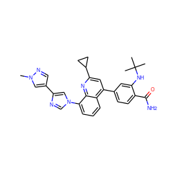 Cn1cc(-c2cn(-c3cccc4c(-c5ccc(C(N)=O)c(NC(C)(C)C)c5)cc(C5CC5)nc34)cn2)cn1 ZINC000145518352