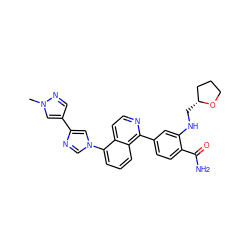 Cn1cc(-c2cn(-c3cccc4c(-c5ccc(C(N)=O)c(NC[C@@H]6CCCO6)c5)nccc34)cn2)cn1 ZINC000145583607