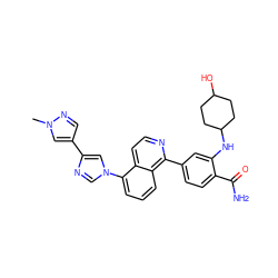 Cn1cc(-c2cn(-c3cccc4c(-c5ccc(C(N)=O)c(NC6CCC(O)CC6)c5)nccc34)cn2)cn1 ZINC000145559853