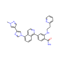 Cn1cc(-c2cn(-c3cccc4c(-c5ccc(C(N)=O)c(NCCc6ccccn6)c5)nccc34)cn2)cn1 ZINC000145515536