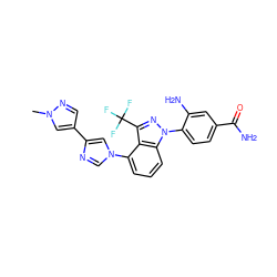 Cn1cc(-c2cn(-c3cccc4c3c(C(F)(F)F)nn4-c3ccc(C(N)=O)cc3N)cn2)cn1 ZINC000216129173