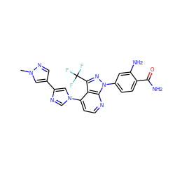 Cn1cc(-c2cn(-c3ccnc4c3c(C(F)(F)F)nn4-c3ccc(C(N)=O)c(N)c3)cn2)cn1 ZINC000169703560