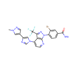 Cn1cc(-c2cn(-c3ccnc4c3c(C(F)(F)F)nn4-c3ccc(C(N)=O)cc3Br)cn2)cn1 ZINC000169703574