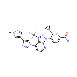 Cn1cc(-c2cn(-c3ccnc4c3c(C(F)(F)F)nn4-c3ccc(C(N)=O)cc3C3CC3)cn2)cn1 ZINC000169703576