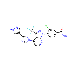 Cn1cc(-c2cn(-c3ccnc4c3c(C(F)(F)F)nn4-c3ccc(C(N)=O)cc3Cl)cn2)cn1 ZINC000169273735