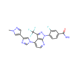 Cn1cc(-c2cn(-c3ccnc4c3c(C(F)(F)F)nn4-c3ccc(C(N)=O)cc3F)cn2)cn1 ZINC000169288305