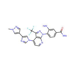 Cn1cc(-c2cn(-c3ccnc4c3c(C(F)(F)F)nn4-c3ccc(C(N)=O)cc3N)cn2)cn1 ZINC000169703561