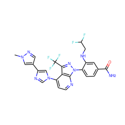 Cn1cc(-c2cn(-c3ccnc4c3c(C(F)(F)F)nn4-c3ccc(C(N)=O)cc3NCC(F)F)cn2)cn1 ZINC000169703569