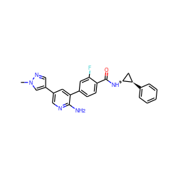 Cn1cc(-c2cnc(N)c(-c3ccc(C(=O)N[C@@H]4C[C@H]4c4ccccc4)c(F)c3)c2)cn1 ZINC001772582816