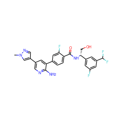 Cn1cc(-c2cnc(N)c(-c3ccc(C(=O)N[C@H](CO)c4cc(F)cc(C(F)F)c4)c(F)c3)c2)cn1 ZINC001772624120